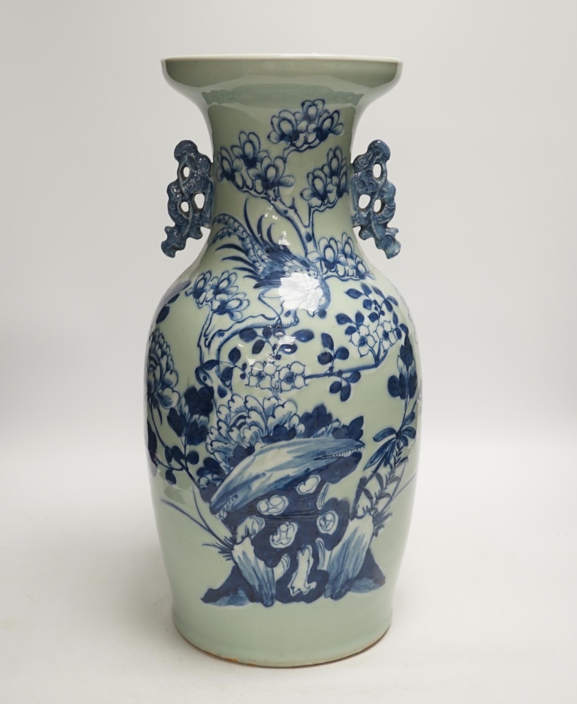A Chinese underglaze blue celadon ground vase, early 20th century, 43cm