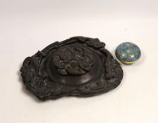 A 19th century Chinese cloisonné enamel incense box and a 'dragon' inkstone, 25cm