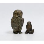 An Austrian cold painted bronze model of an Owl and a similar smaller metal owl, bronze owl 6cm