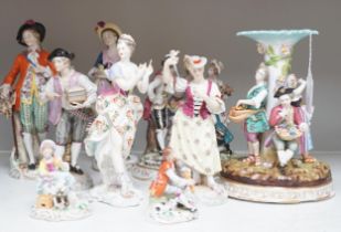 A group of mixed Continental figure groups, by Sitzendorf, etc. tallest 23.5cm (9)