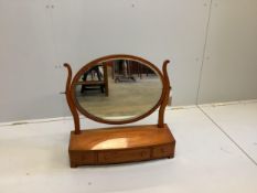 An Edwardian satinwood box base toilet mirror, width 66cm, depth 23cm, height 64cm