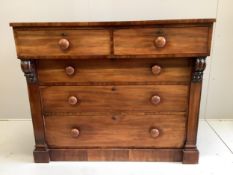 A Victorian mahogany chest of two short and three long drawers, width 125cm, depth 58cm, height