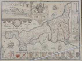 After John Speed (1552-1629) Antique map of Cornwall, as described by the travills of John Norden,