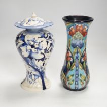 A Moorcroft floral vase designed by Shirley Hayes, limited edition 27/30 and a Moorcroft blue and
