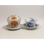 Two Chinese teabowls, covers and stands