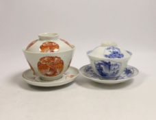 Two Chinese teabowls, covers and stands
