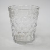 An English lead crystal 18th century faceted tumbler, in a darkish grey metal, upper decoration