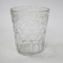 An English lead crystal 18th century faceted tumbler, in a darkish grey metal, upper decoration