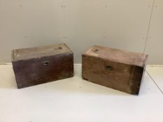 A pair of lead lined shooting picnic boxes, width 72cm, depth 38cm, height 38cm