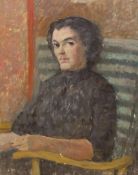 Hubert Wellington (1879-1967), oil on wooden panel, Portrait of a lady, possibly Margot Stueler,