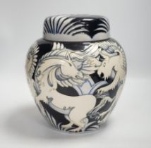 A large Moorcroft ‘Dance of the Griffin’ jar and cover, limited edition no 11/100. Designed by Vicky