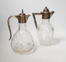 Two early 20th century silver mounted glass claret jugs, William Henry Leather, Birmingham, 1901 and