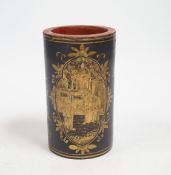 A 19th century Chinese lacquered bamboo brush pot, 12cm high