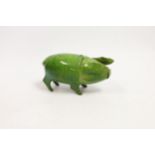 A Rye pottery green glazed pig vessel, 13cm