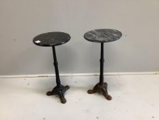 A pair of Victorian style cast iron circular marble topped occasional tables, diameter 30cm,