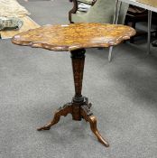 A 19th century Dutch floral marquetry inlaid walnut tilt top tripod table, width 67cm, depth 45cm,