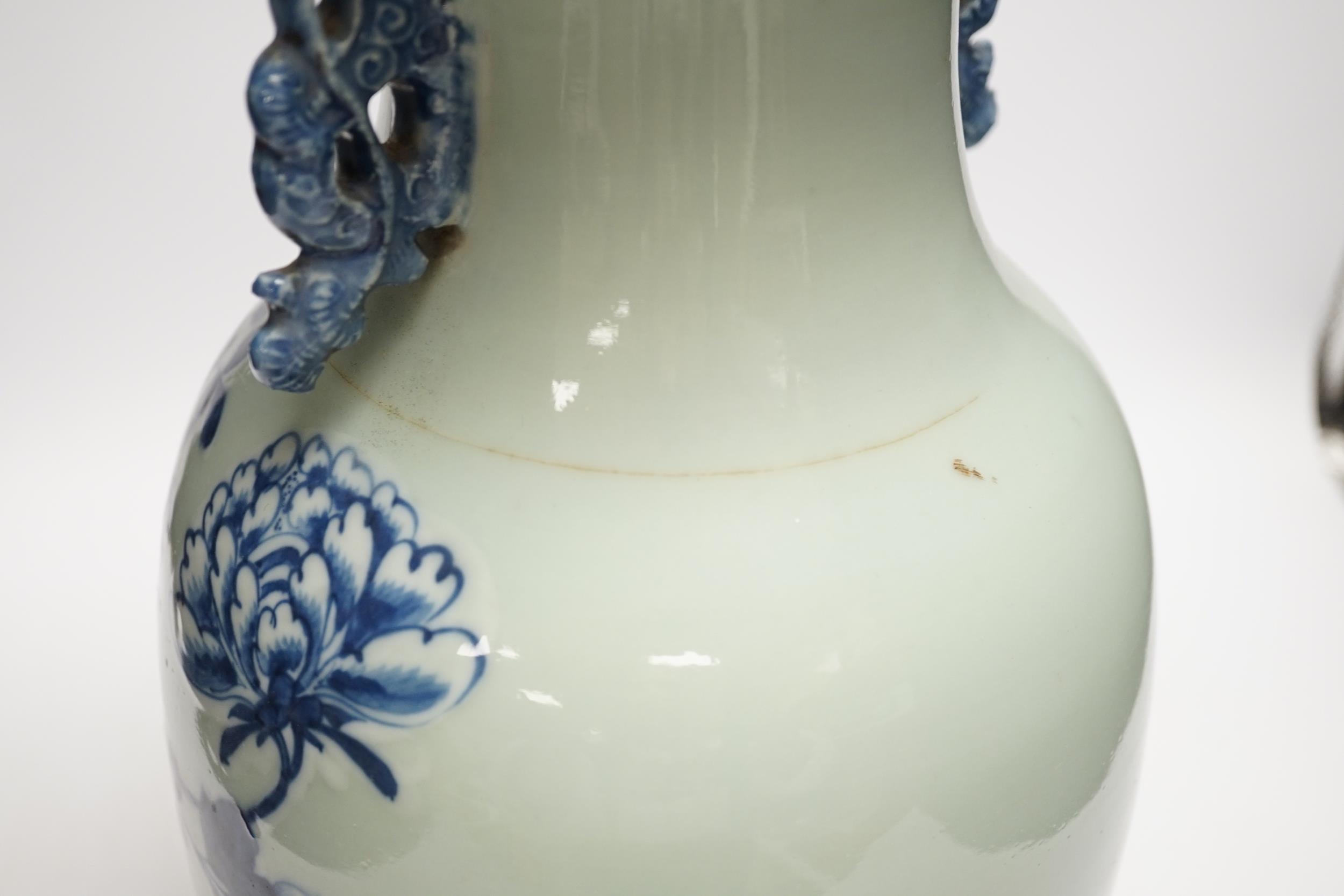 A Chinese underglaze blue celadon ground vase, early 20th century, 43cm - Image 4 of 5