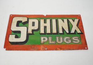 Three enamel advertising signs including BP Motor Spirit and Sphinx Plugs, largest 61cm wide