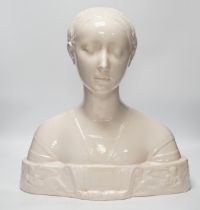 After Francesco Laurana (1430-1502). A tin glazed terracotta bust of Battista Sforza, Duchess of