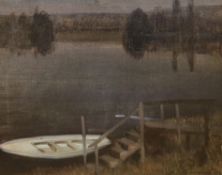 Harold Speed (1872-1957) oil on canvas, Dusk at the river mooring, signed, Stuart Fine Art stamp