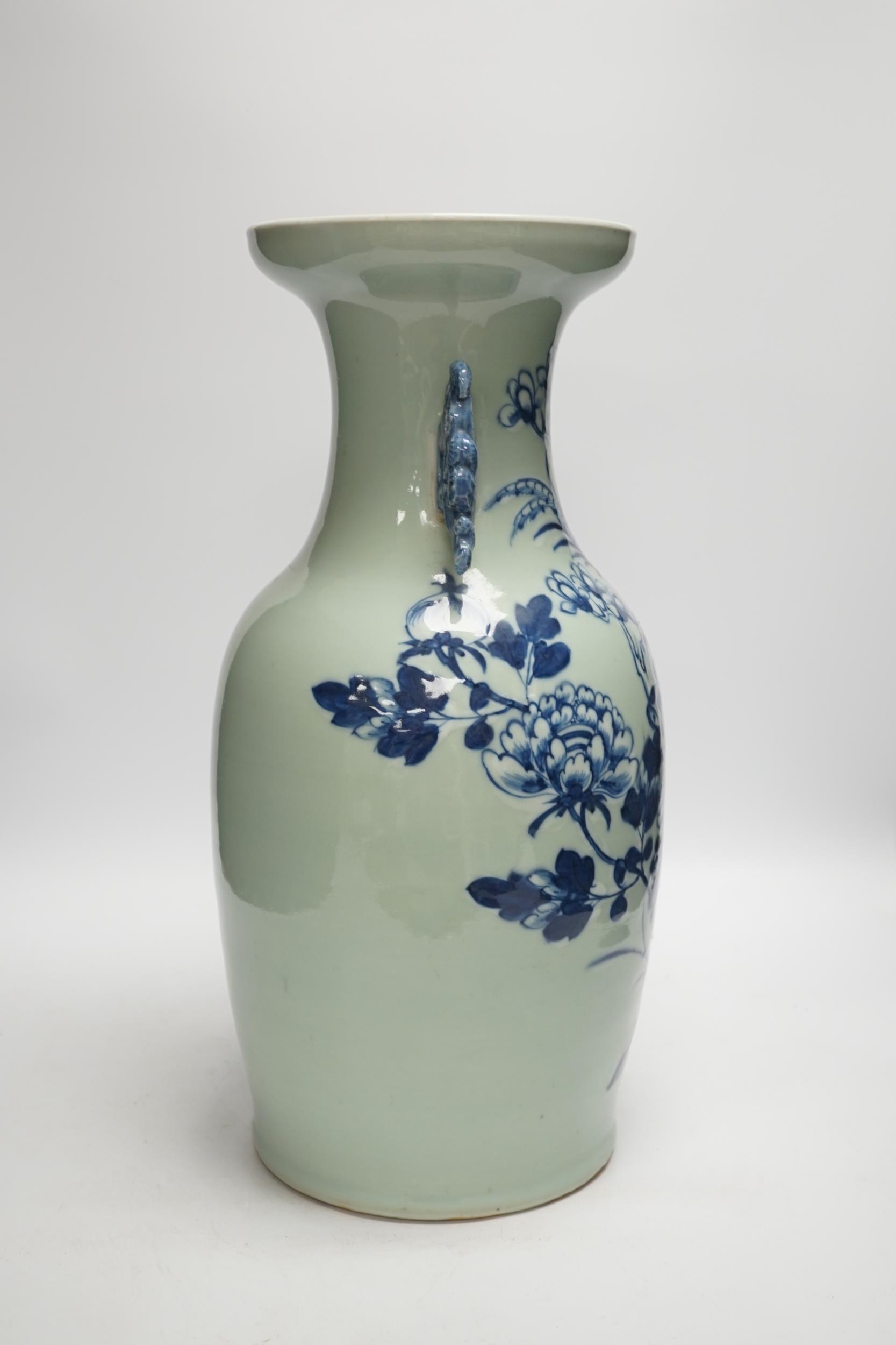A Chinese underglaze blue celadon ground vase, early 20th century, 43cm - Image 2 of 5