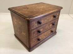A Victorian floral marquetry inlaid miniature walnut chest, stamped 1863, B Shepherd, width 35cm,