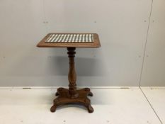 A Victorian rectangular mahogany centre table with a chequer marble inset top, width 57cm, depth