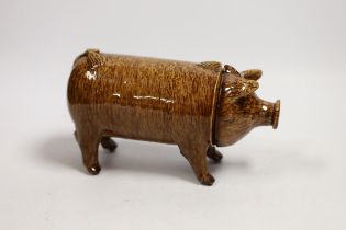 A Rye pottery brown pig (missing head pin) 19cm