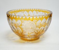A Bohemian yellow overlaid glass bowl, 24cm diameter