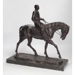 After Pierre-Jules Mêne (1810-1879) bronze study of horse and rider raised on marble base, 43cm