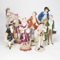 Eight Continental porcelain figures, 19th/20th century, tallest 24cm high