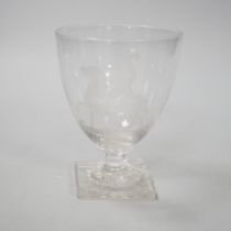 A glass goblet, engraved with the Duke of Marlborough at Ramillies, the goblet is small with a