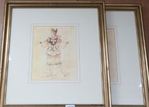 Modern British, pair of ink and watercolours, theatrical ballet costume designs, each 25 x 18cm