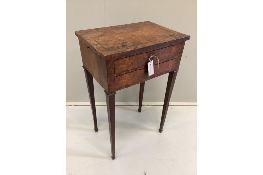 A 19th century bird's eye maple two drawer work table, width 45cm, depth 32cm, height 72cm - Image 1 of 3