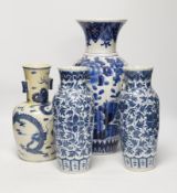 Three 19th century Chinese blue and white vases including a floral pair and a Japanese vase, largest