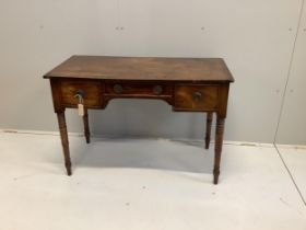A Regency mahogany kneehole dressing table, width 106cm, depth 49cm, height 71cm