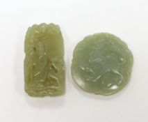 Two Chinese carved jade pendants, largest 6cm
