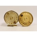 A House of Hardy Sovereign centre pin fly reel Serial Number 084 with spare spool reel in