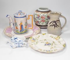 A group of Continental and English ceramics (8), including Cantagalli plate, a Quimper coffee pot et