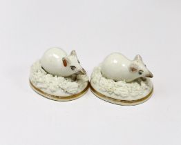 Two Staffordshire porcelain figures of mice, c.1830-50, 3.5cm