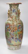 A large Chinese famille rose celadon ground vase, 19th century, 64cm high (a.f.)