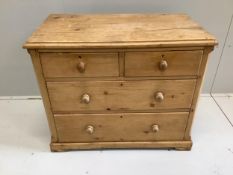 A small Victorian pine four drawer chest, width 90cm, depth 49cm, height 73cm