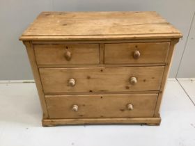 A small Victorian pine four drawer chest, width 90cm, depth 49cm, height 73cm