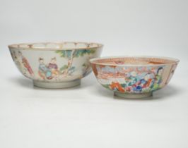 A Chinese famille rose bowl decorated with a dignitary and court figures (a.f.) and another