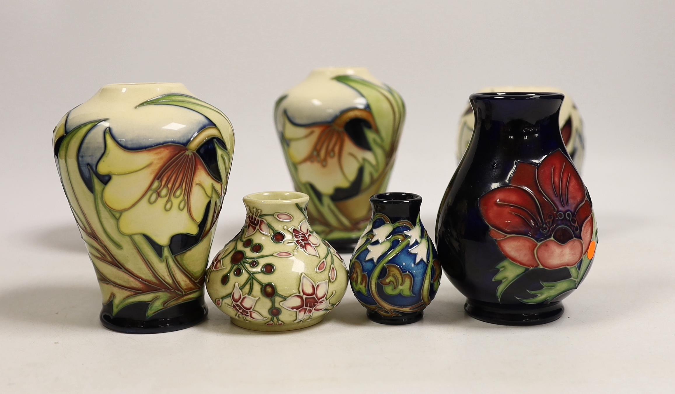 Seven small Moorcroft vases, various patterns. Tallest 10cm - Image 2 of 6