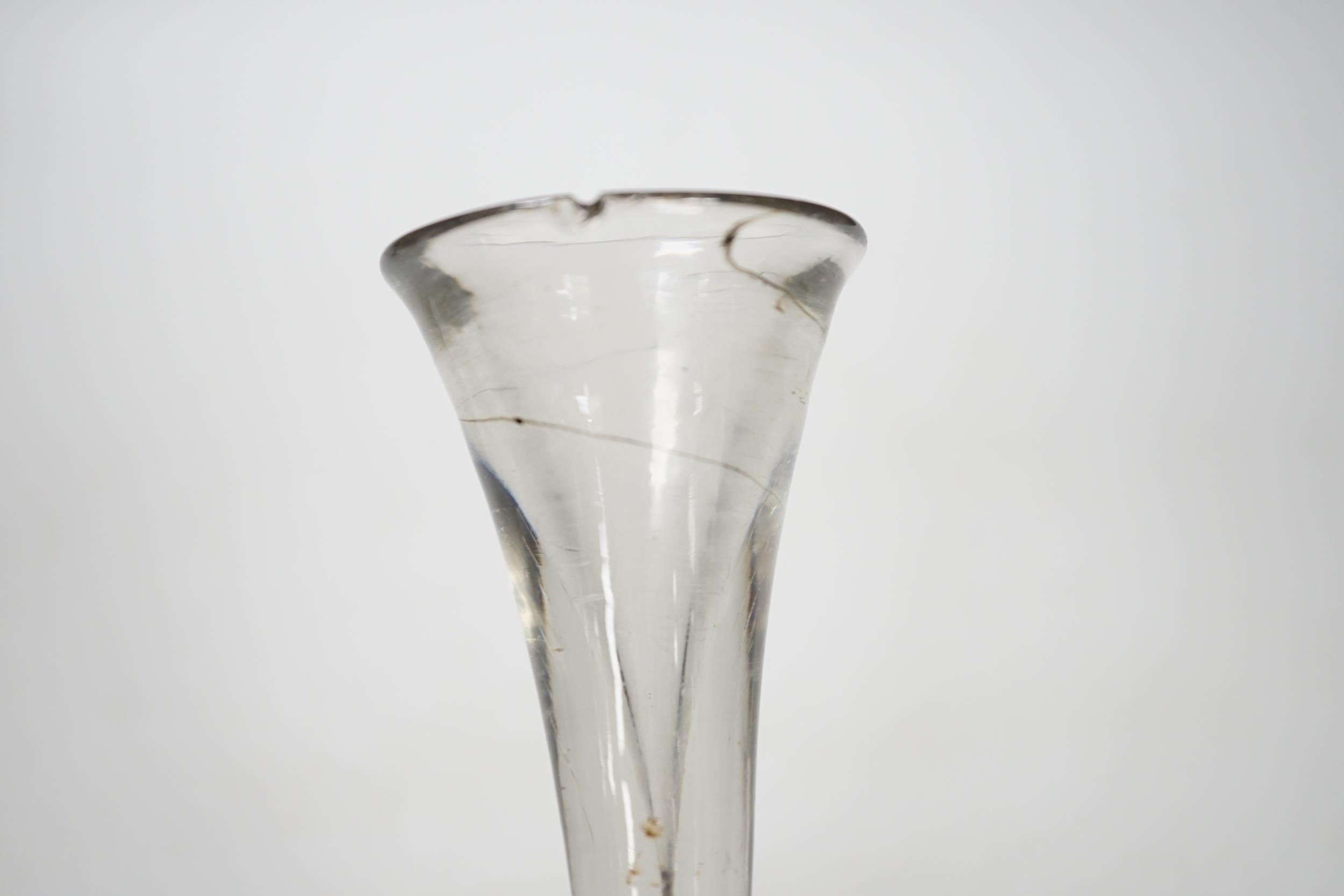 An English lead crystal baluster toastmaster’s glass, c.1710-20, elongated trumpet deceptive bowl on - Image 2 of 5