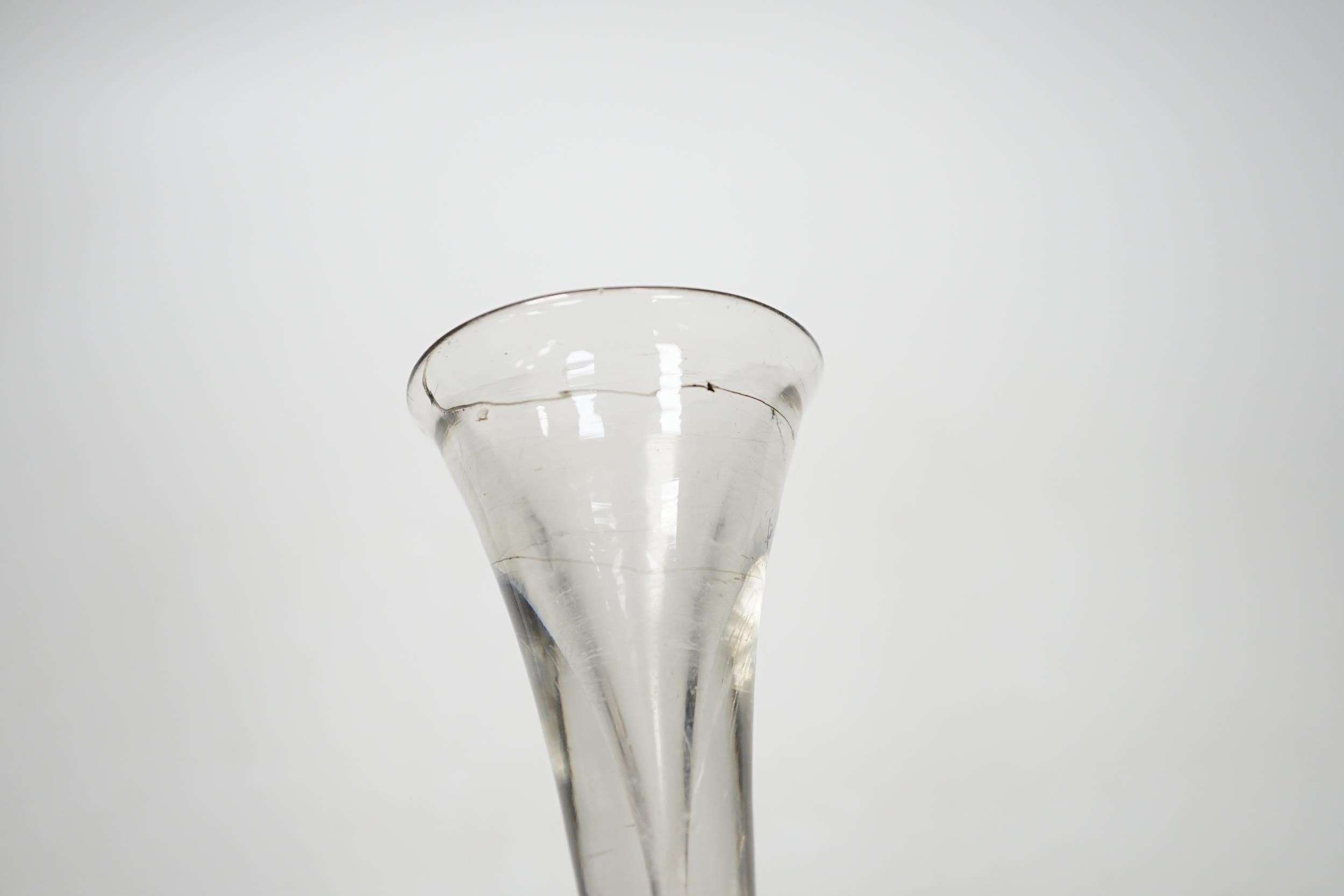 An English lead crystal baluster toastmaster’s glass, c.1710-20, elongated trumpet deceptive bowl on - Image 4 of 5