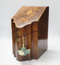 A George III inlaid mahogany knife box, 37.5cm