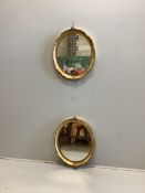 A pair of early 20th century oval giltwood and composition wall mirrors, width 53cm, height 67cm