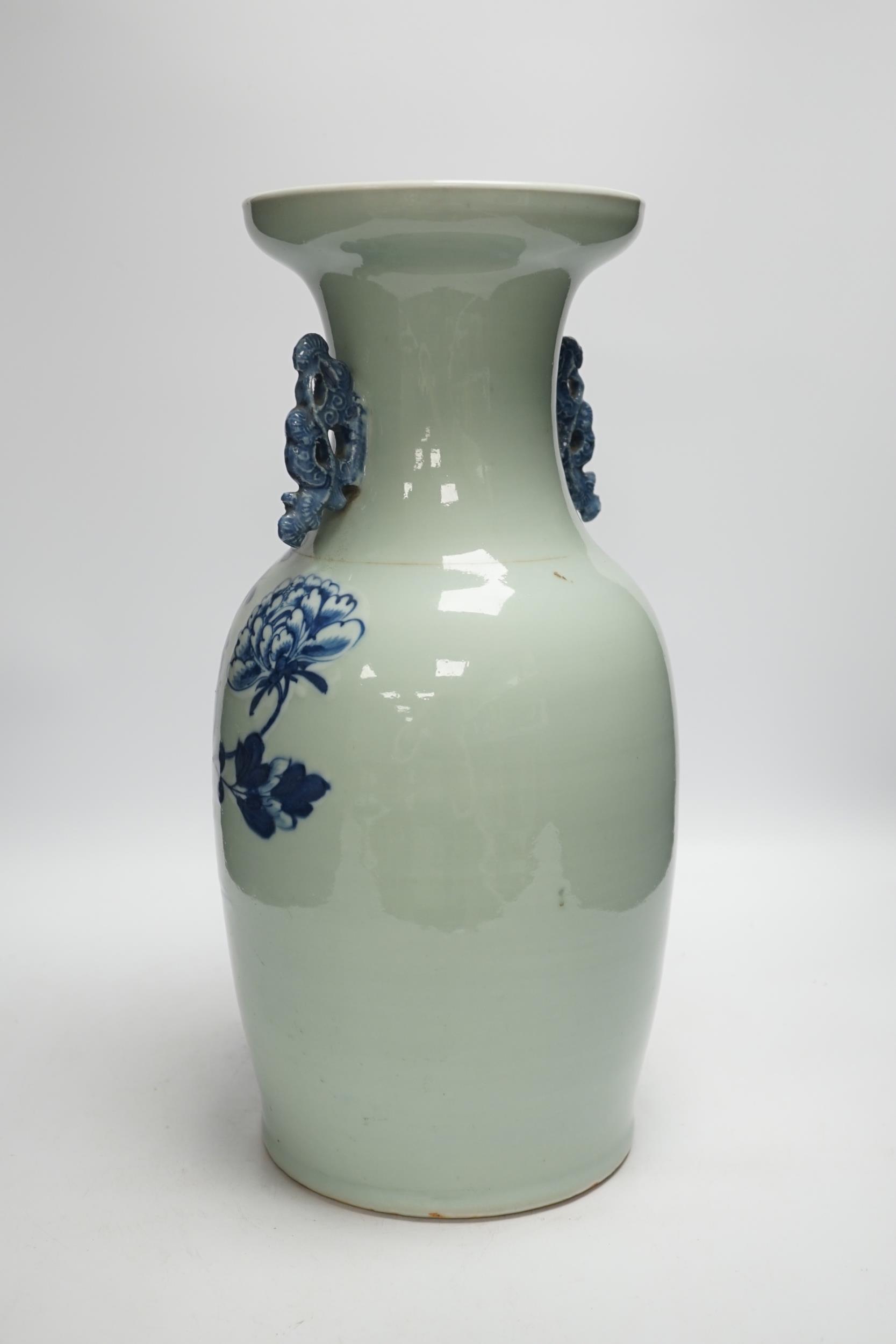A Chinese underglaze blue celadon ground vase, early 20th century, 43cm - Image 3 of 5
